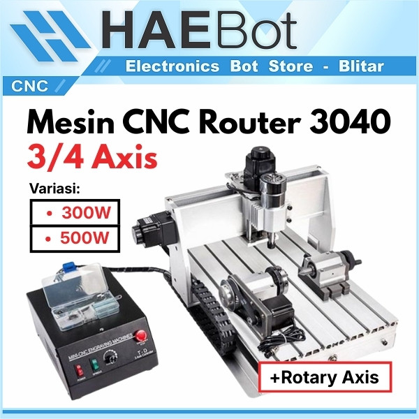 [HAEBOT] Mesin CNC Router Mini 3040 300W 500W 4 Axis MACH3 Rotary CNC Engraving Cutting Aluminium Fr