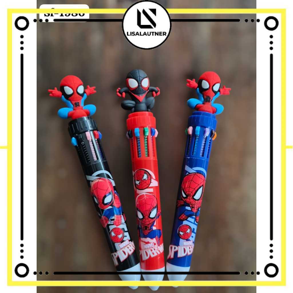 pulpen 10 warna spiderman bolpoin sekolah warna warni pulpen warna spiderman