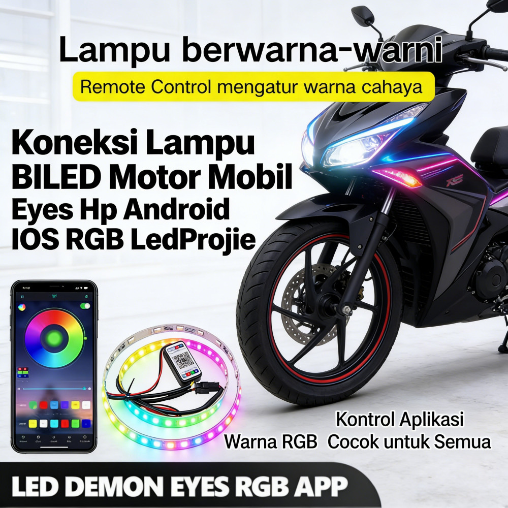 Projie Hp Koneksi BILED App IOS Android Led Lampu Motor Motor Mobil Demon Eyes RGB Eyes Demon Lampu