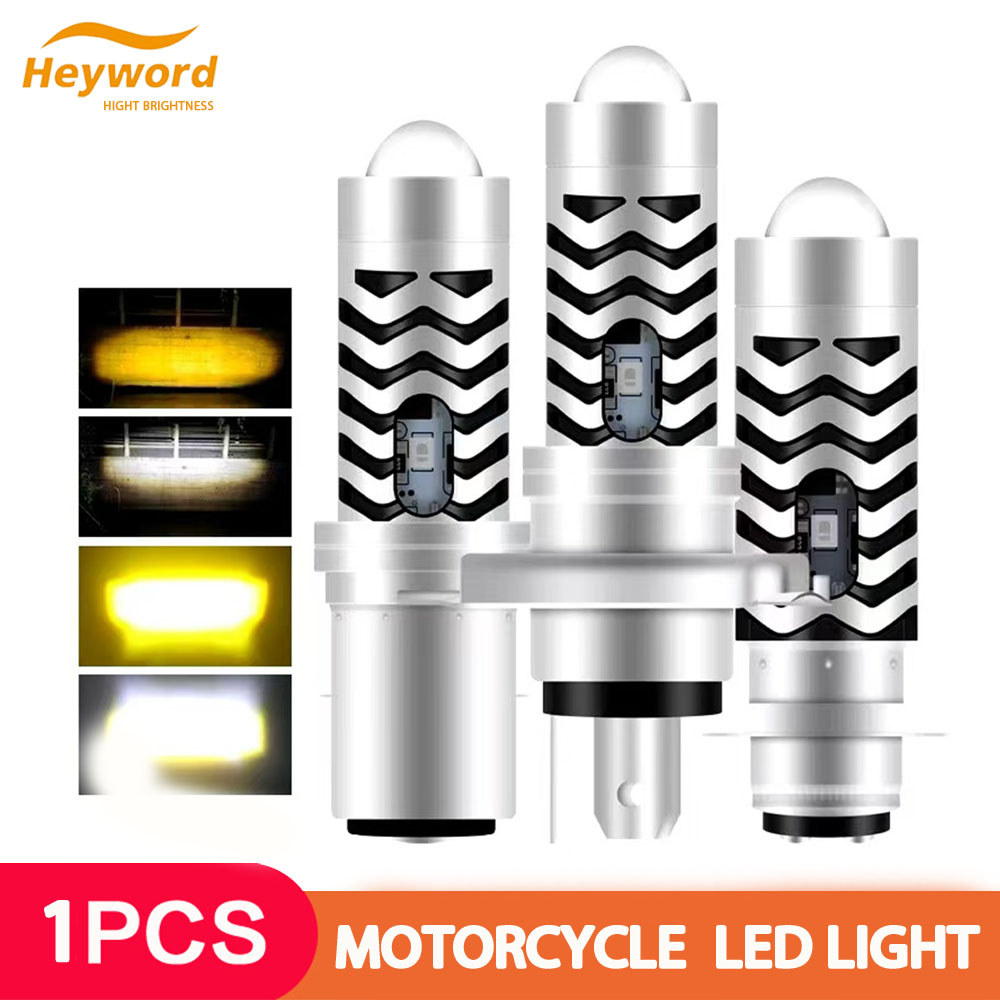 Lampu Motor LED H4 H6 BA20D 1pc Lensa Fisheye LED Dua Warna Putih Kuning Chip CSP Lampu Depan Motor 