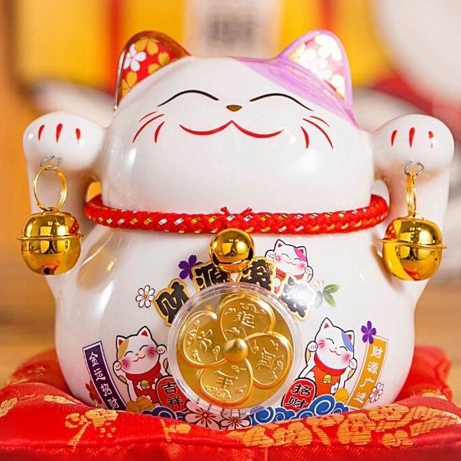 Patung pajangan maneki neko keramik kucing hoki - Pink