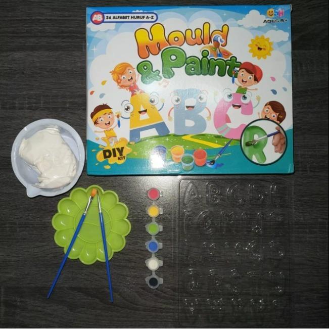 Mainan mould and paint Alfabet DIno fridge anak, DIY Gypsum anak - Alfabet