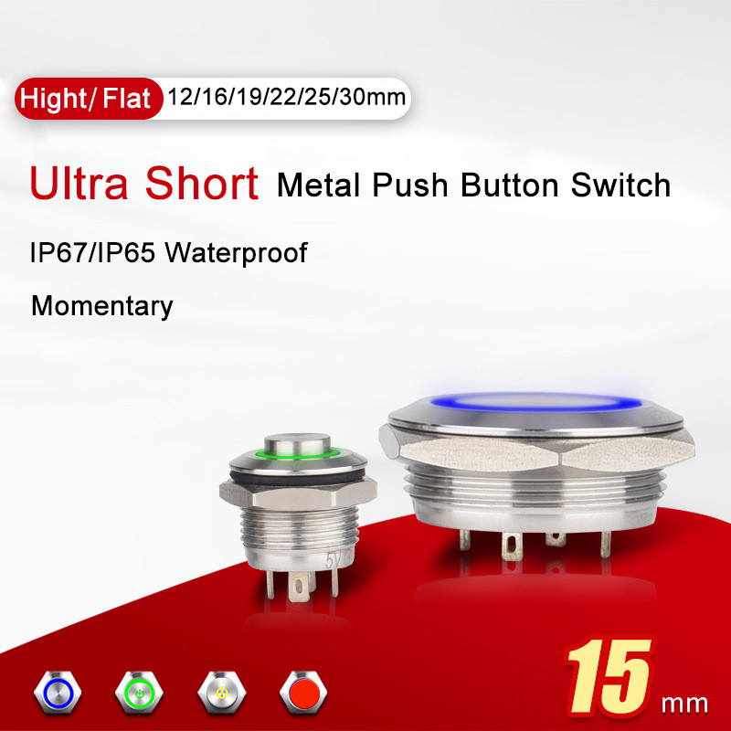 Ultra Short Push Button Stainless Steel Swit Self-Reset 12mm 16mm 19mm 22mm 25mm Micro Stroke Thin M