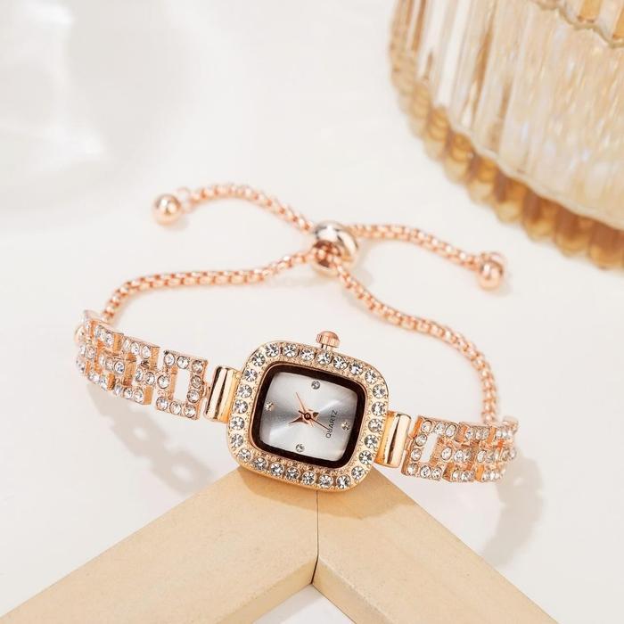 PROMO COd jam tangan wanita /jam serut wanita type kotak gliter free batrai cadangan - silver