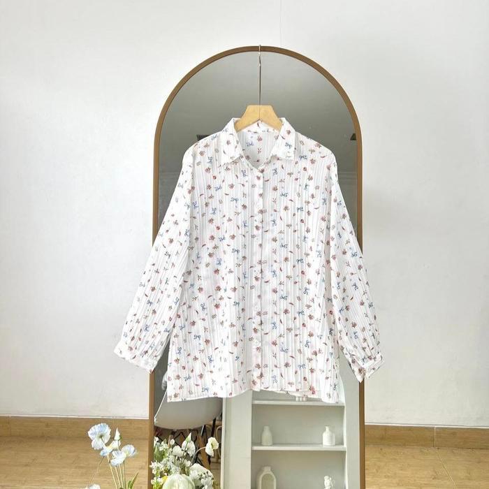 AKAVI - KINAR KEMEJA CRINKLE ELORA SUPER JUMBO KEMEJA BIGSIZE ATASAN OVERSIZE LD 120 130 140 150 (23