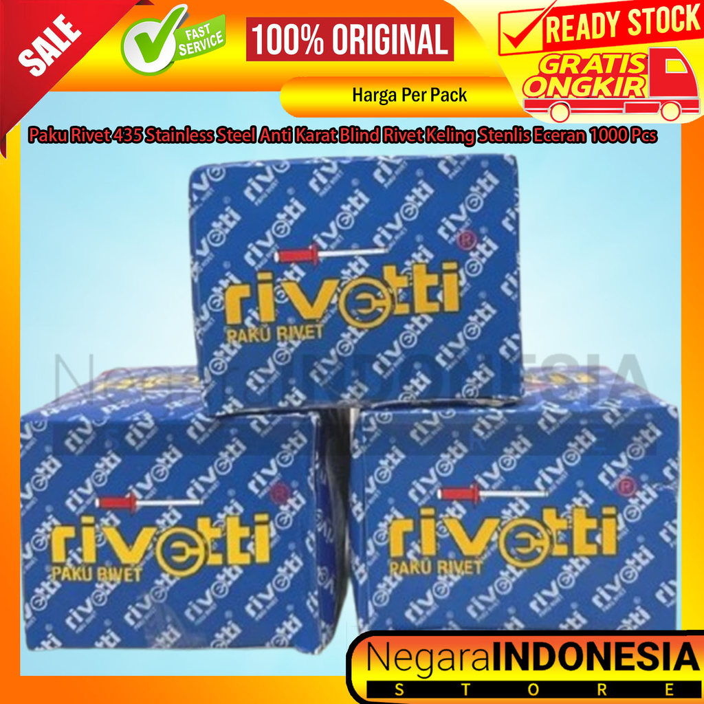 Isi 1000 Pcs Rivetti Paku Rivet 435 Size 3,2x9,5 Mm  Penyambung Penahan Beban Keling Baja Ringan Pen