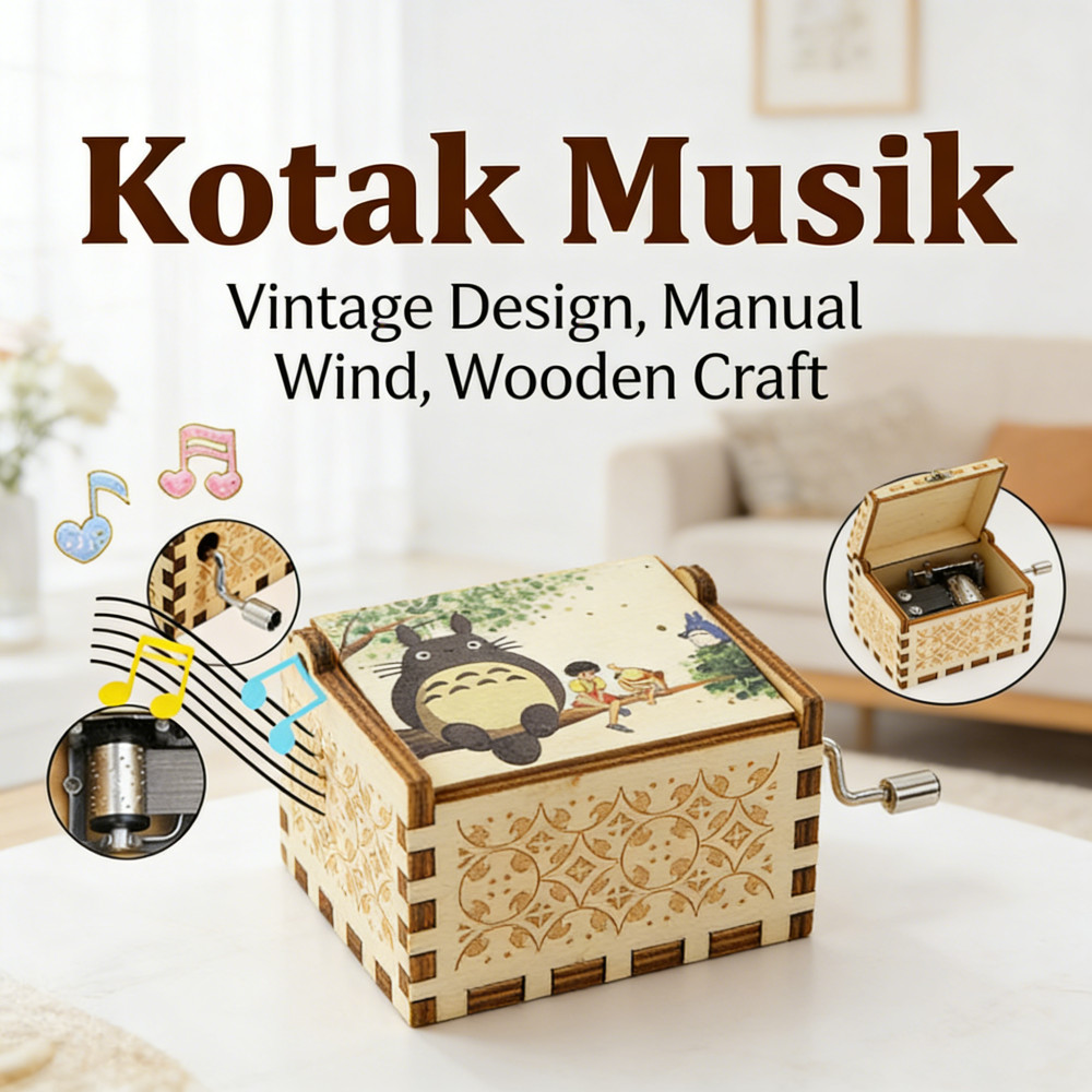 Kotak Musik Vintage Kayu Diputar Manual Kotak Terbaru Musik