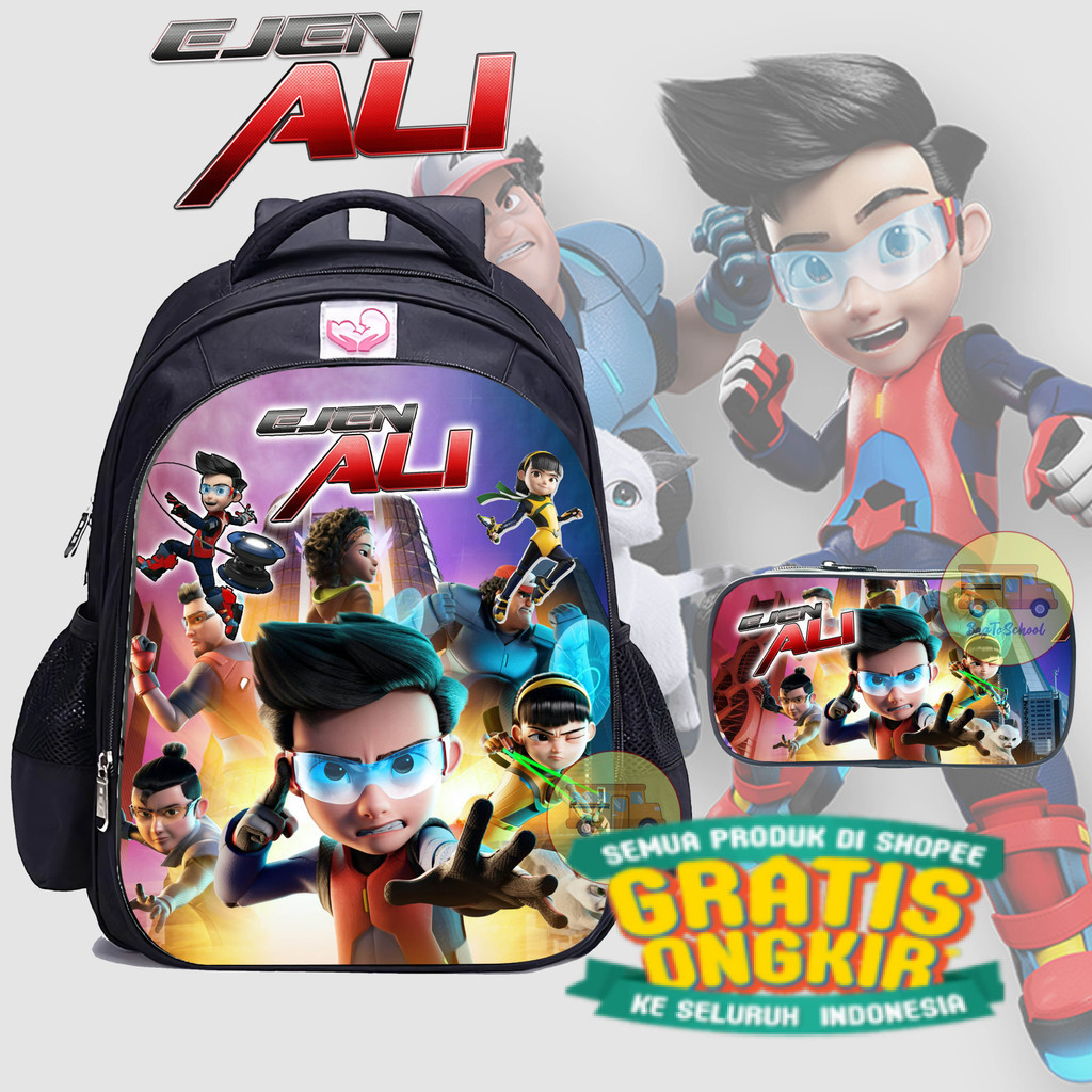 Tas Anak Laki-Laki Ransel Sekolah TK/SD Bonus kotak pensil Karakter Ejen Ali/ keren cool