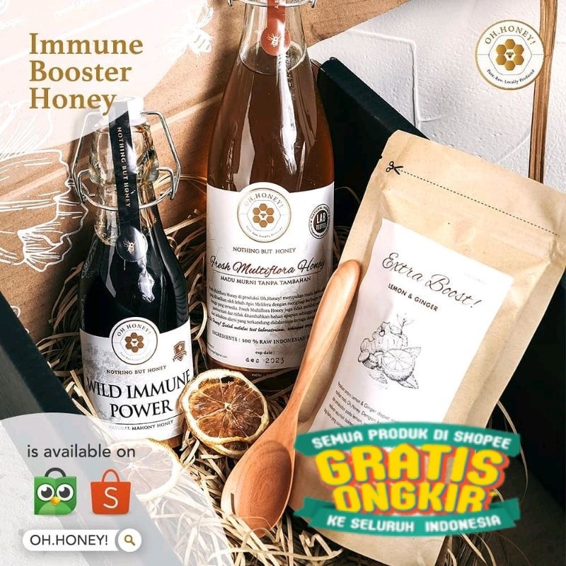 Oh,Honey Immune Booster Bundle | Hampers Madu Murni, Hampers Madu Lemon Jahe, Hampers Madu dan Vitam