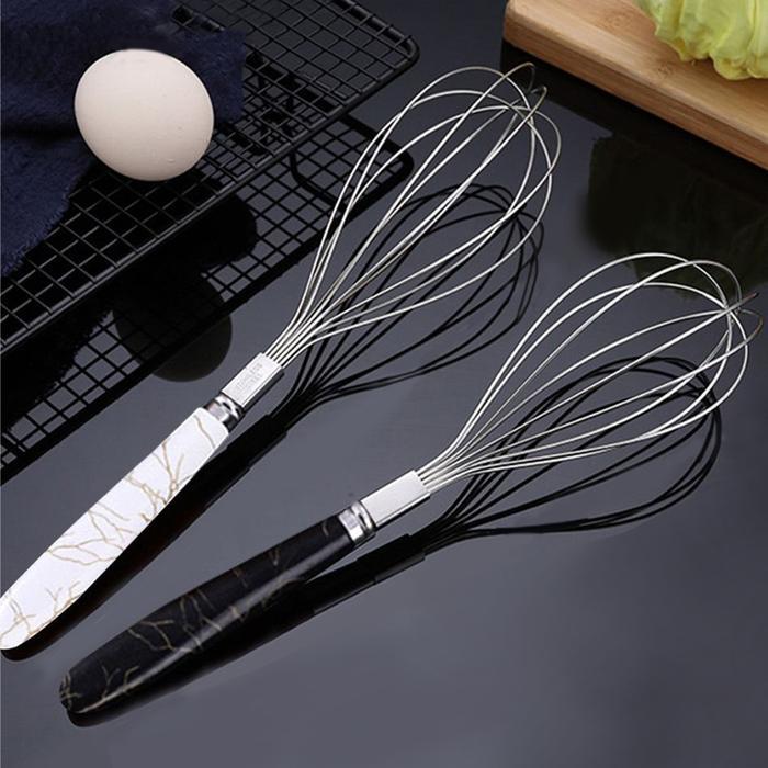 Pengocok Telur Stainless Steel Gagang Marble Whisker Pengaduk Adonan Kue Manual Mixer Tangan - KECIL