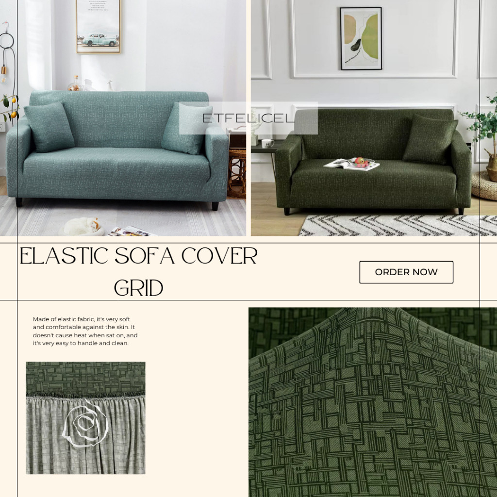 ETFELICEL Elastic Sofa Cover Grid / Sarung Sofa Kain Penutup Sofa Elastis Stretch Bermotif Garis