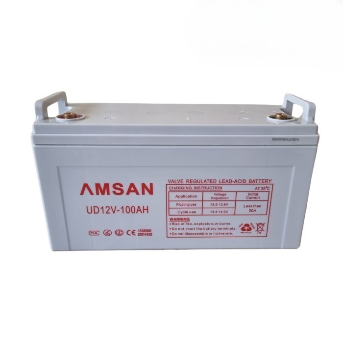 Baterai VRLA 12V 100Ah AMSAN Deep Cycle Lead Acid Battery Untuk UPS PLTS Aki MotorListrik dan Mobil 