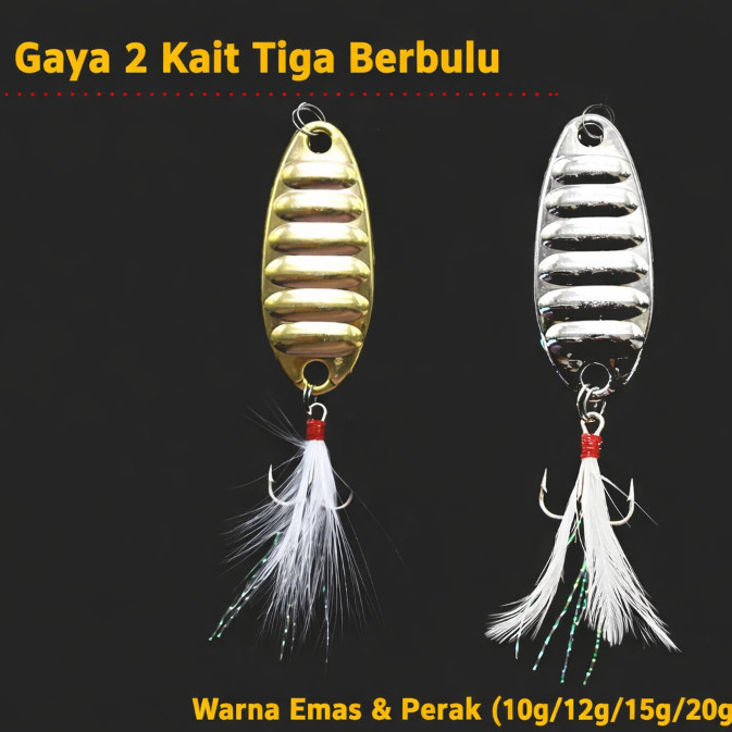 Umpan Casting Spoon Metal + Feather Tail – Target Gabus, Kakap, Barramundi