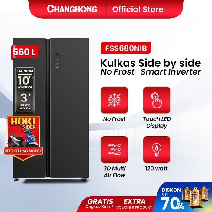 CHANGHONG Kulkas 2 Pintu Side by Side FSS680NIB 560 Liter - Hitam