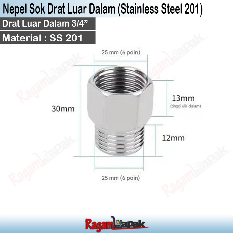 Sok kran  Drat Luar 3/4" Drat Dalam 3/4"  Sok Drat Luar Dalam 3/4 Inch SDDL 3/4 Inch Sok Drat Dalam 