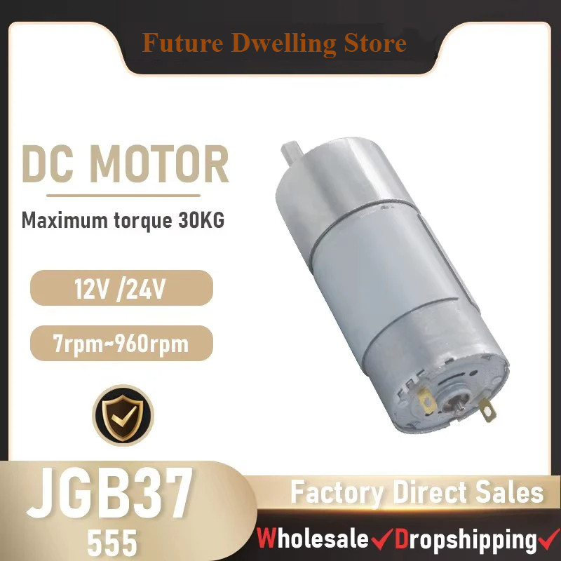JGB37-555 Motor DC 24V 12V Mikro Gear Reducer DC Poros Panjang Torsi Tinggi Kebisingan Rendah Kecepa