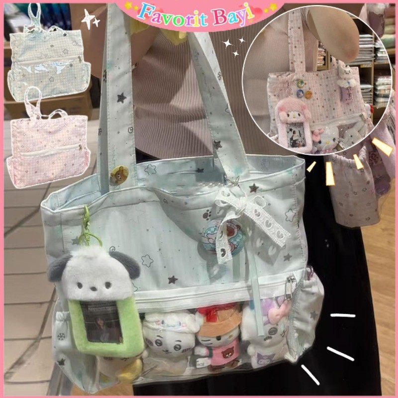 Tas Bahu Kanvas Warna Hijau Mint Gaya Jepang Tote Besar Kanvas Kapasitas Besar Tas Selempang Yang Lu