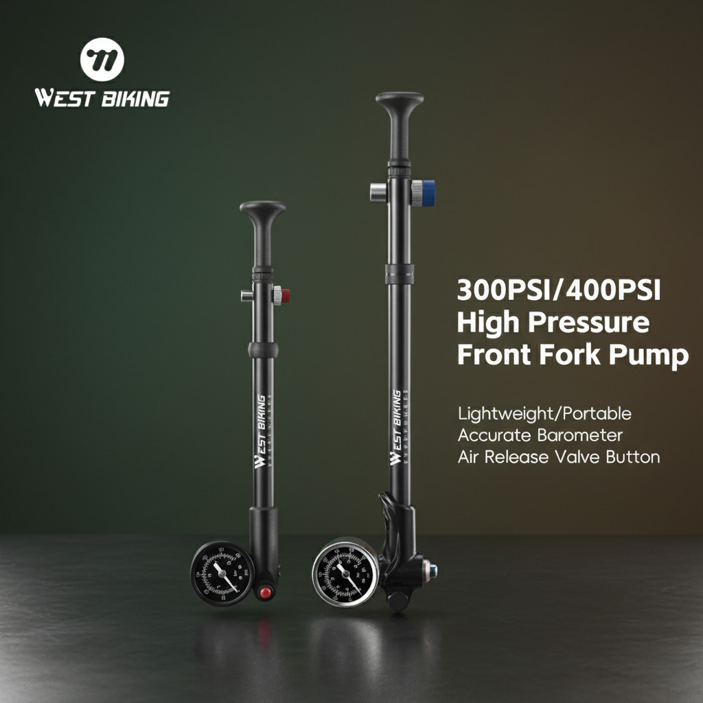 West Biking Pompa Angin Sepeda 300 400 PSI Fork Suspensi Air Shock Atur Tekanan Akurat MTB Ringan