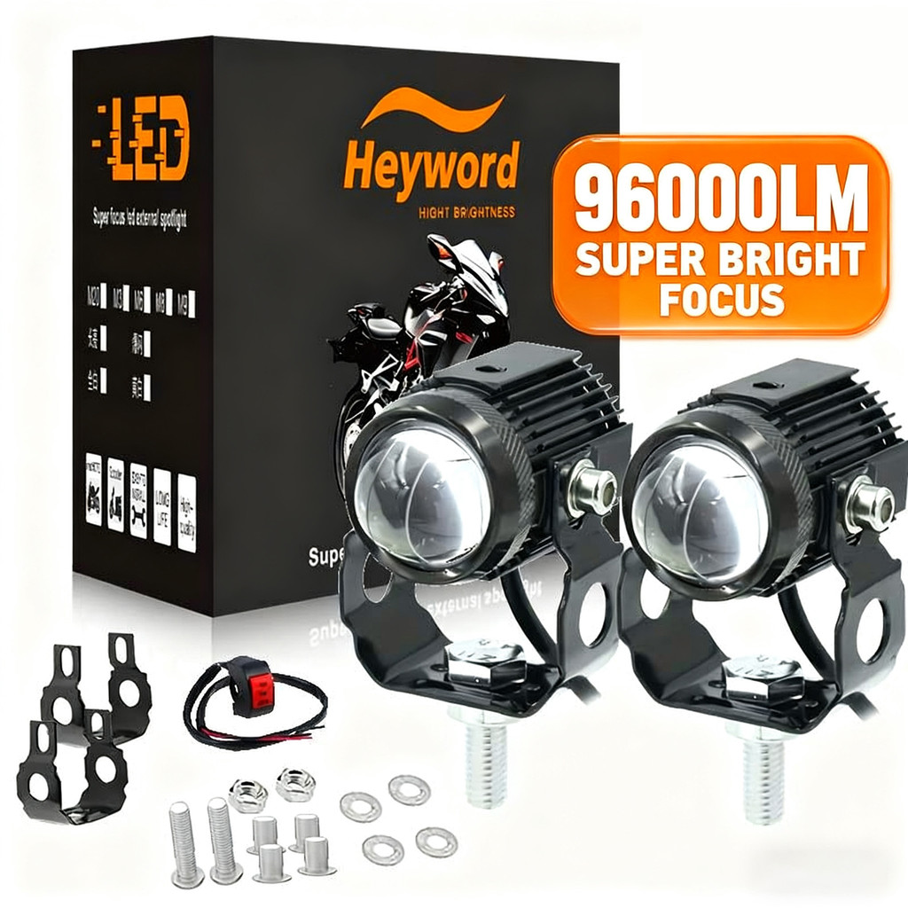 Heyword dual-color motorcycle headlight with cooling fan and auxiliary spotlight. Motorcycle scooter