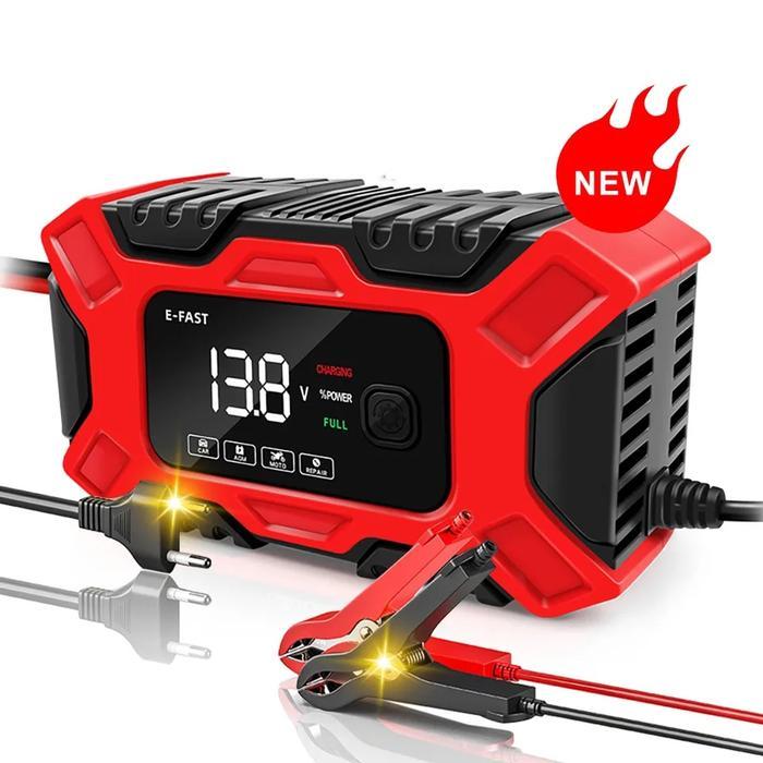 Cas Aki Mobil Motor 12V 6A Repair aki Otomatis Display Layar Besar Car - Merah L Besar