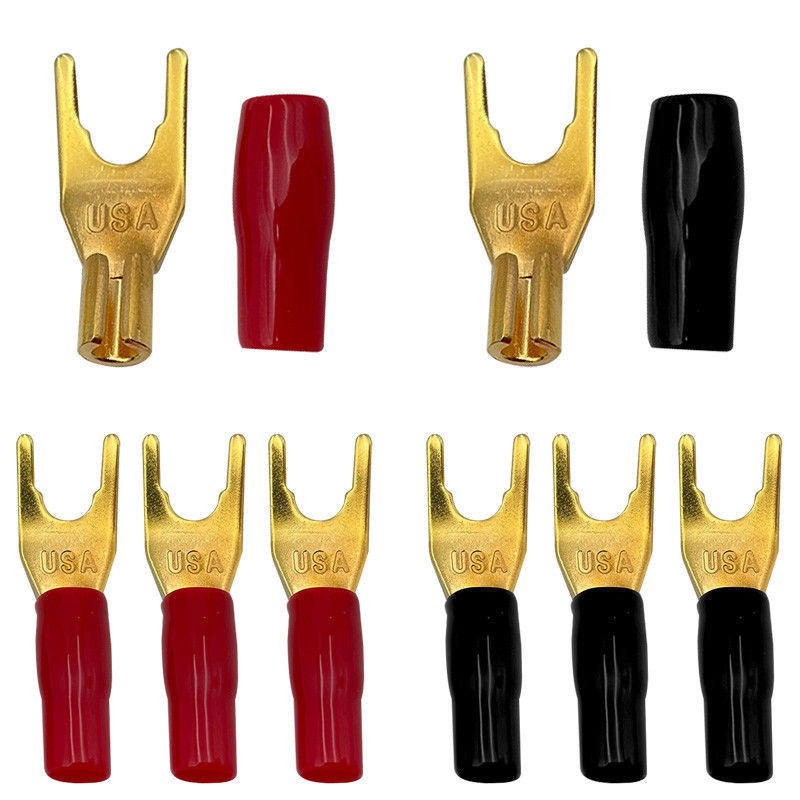 8 Buah Konektor Banana Berlapis Emas Bentuk Y/U untuk Speaker Audio, Konektor Tanpa Solder, Konektor