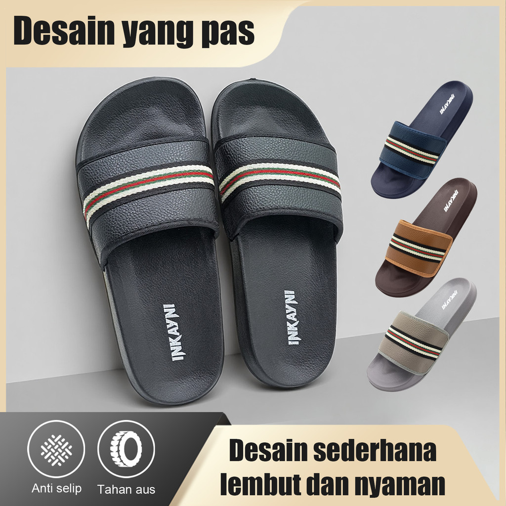 Sandal Pria Slop Karet Ori Terbaru Sandal Pria Karet Empuk Anti Slip Size 40-45 Sandal Slip on Pria 