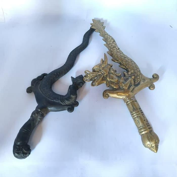 Sepasang Keris Patung Raja Ular Naga Blorong Kuningan Hitam KJ