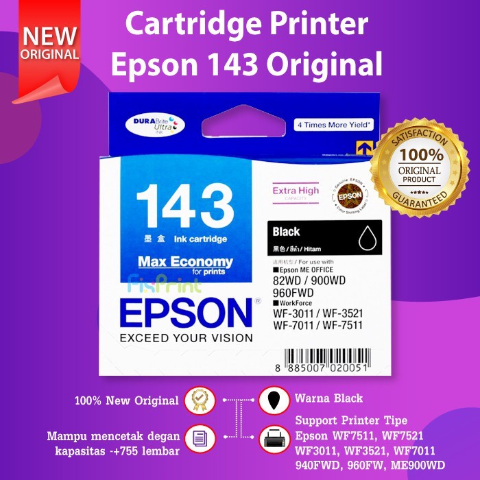 143 T143 Epson Cartridge Tinta Original Printer WF-7511 WF7011 WF-3521 WF7511 WF3521 ME-900WD 960FWD