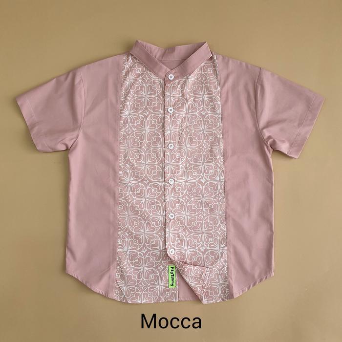 HEYTIMMY - Kemeja Kombinasi Batik Cap Anak Laki Laki - Koya Shirt - MOCCA, 3-4 tahun