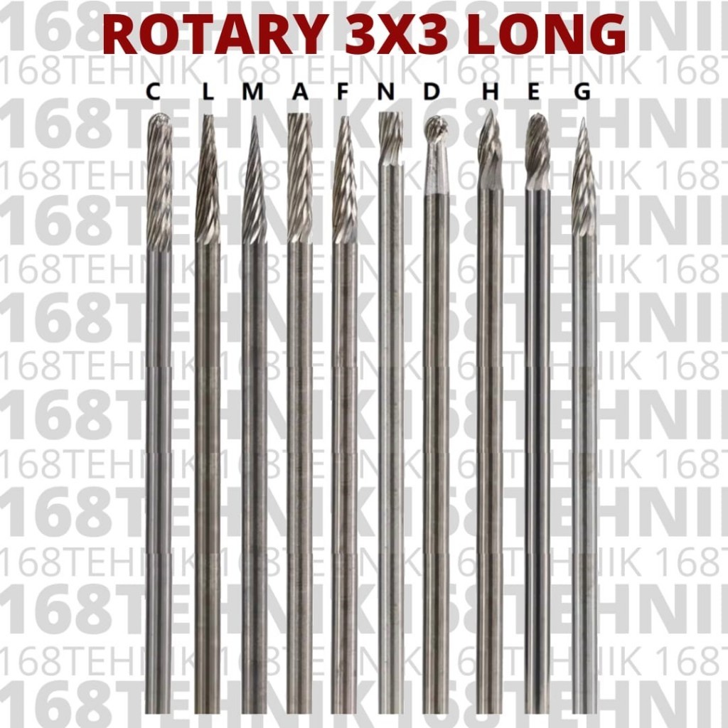 3X3 LONG CARBIDE ROTARY FILE / MATA BOR TUNER / ROTARY BURR TUNER / MATA CUNER / ROTARY CARBIDE