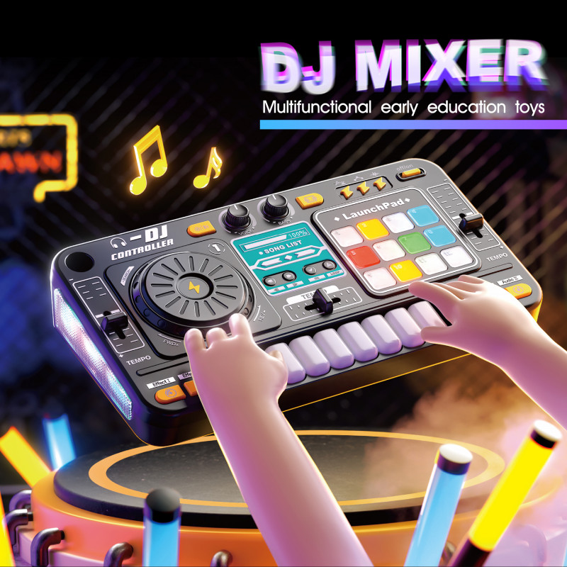Kid Electricity DJ Mixer with Microphone Electronic Piano Keyboard DJ Turntable Controller Turntable