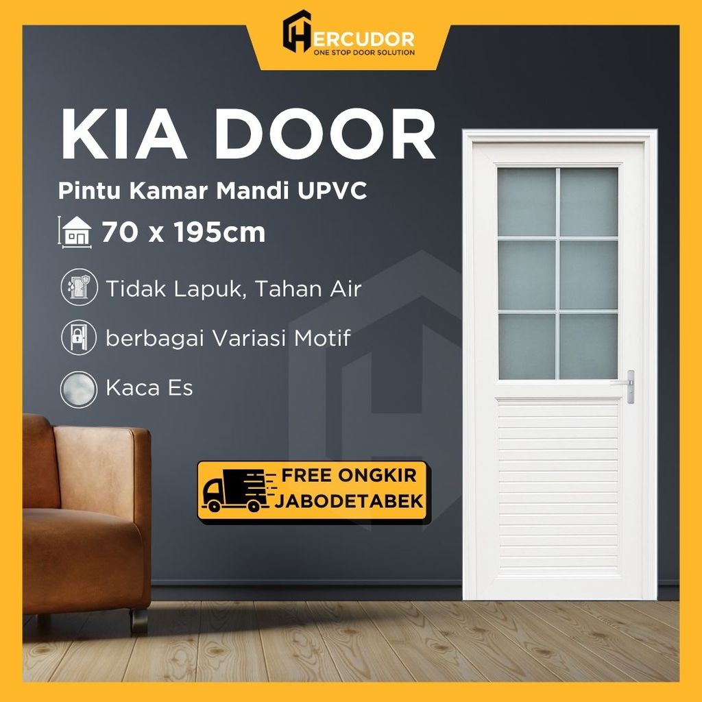 KIA - Pintu Kamar Mandi UPVC 70x200 - Pintu Toilet Pintu WC Pintu UPVC Anti Rayap Anti Air