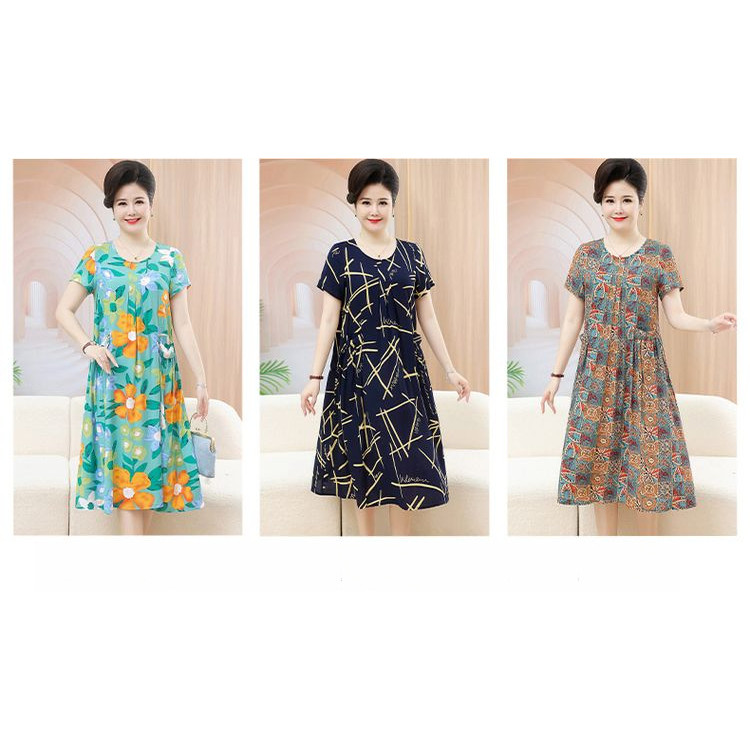 gaun sutra katun setengah ibu longgar baru setengah baya dan rok tua gaun besar gaya barat