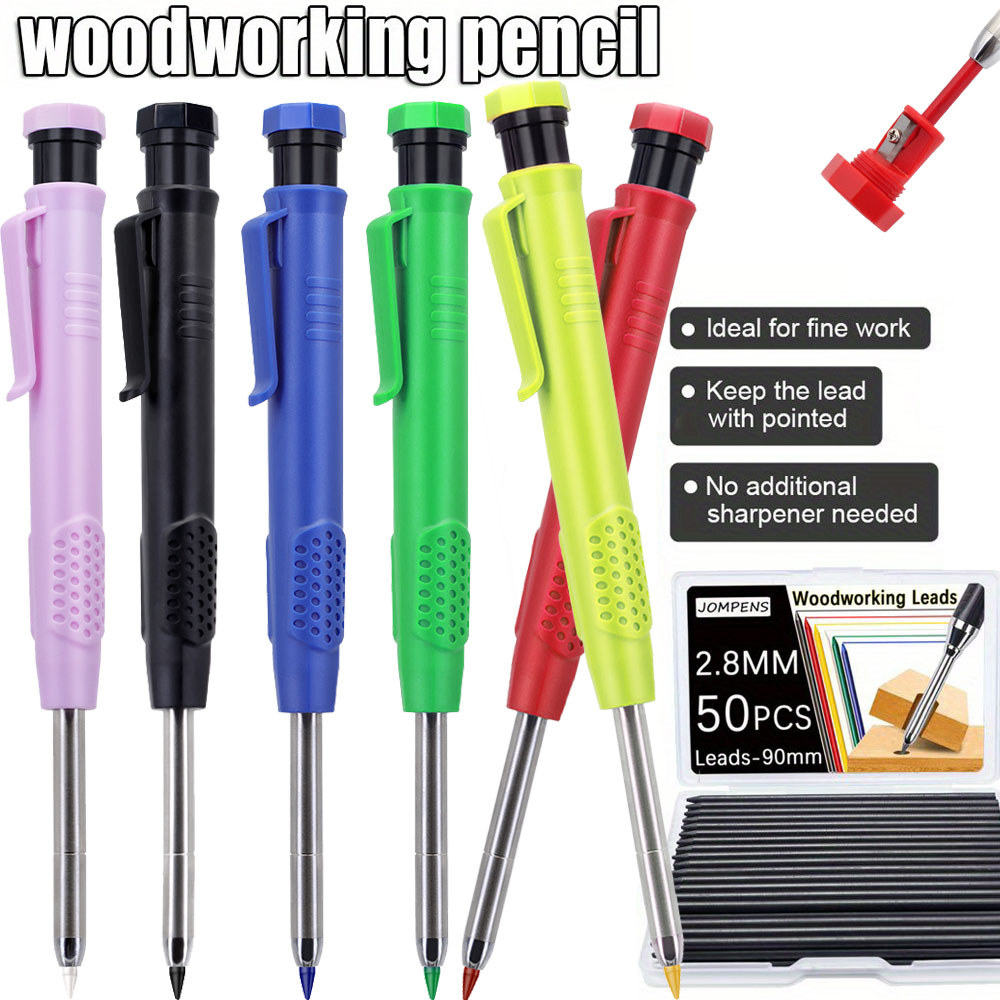 New 2.8mm Deep Hole Woodworking Marking Automatic Pencil Set With 50pcs Lead Refill, for Aritectural