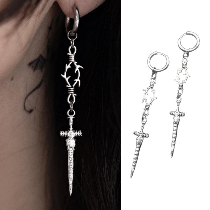 Gothic Vintage Barbed Cross Sword Earrings For Women Fashion Cool Punk Rock Party Jewelry Accessorie
