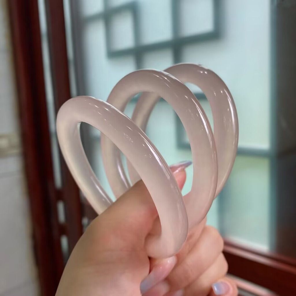 Gelang giok Afghanistan berwarna merah muda transparan, hadiah yang bagus untuk wanita.