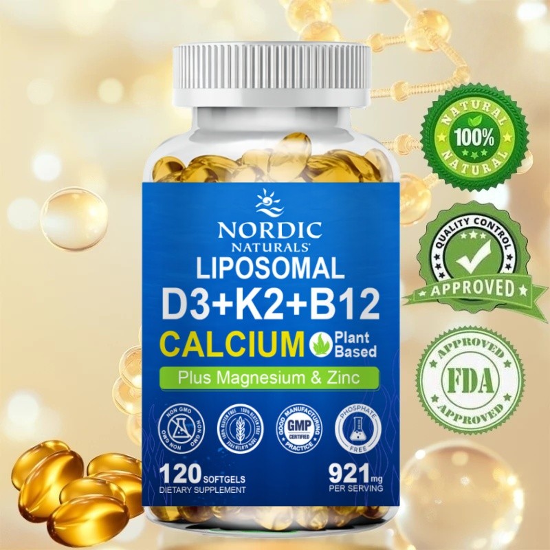 NORDIC NATURALS 6-in-1 Suplemen Kalsium Nabati/ D3 K2 5000 IU Vitamin,LIPOSOMAL D3+K2+B12,CALCIUM,Pl