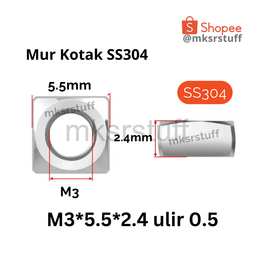 Mur Kotak Stainless Steel 304 - M3, M4, M5