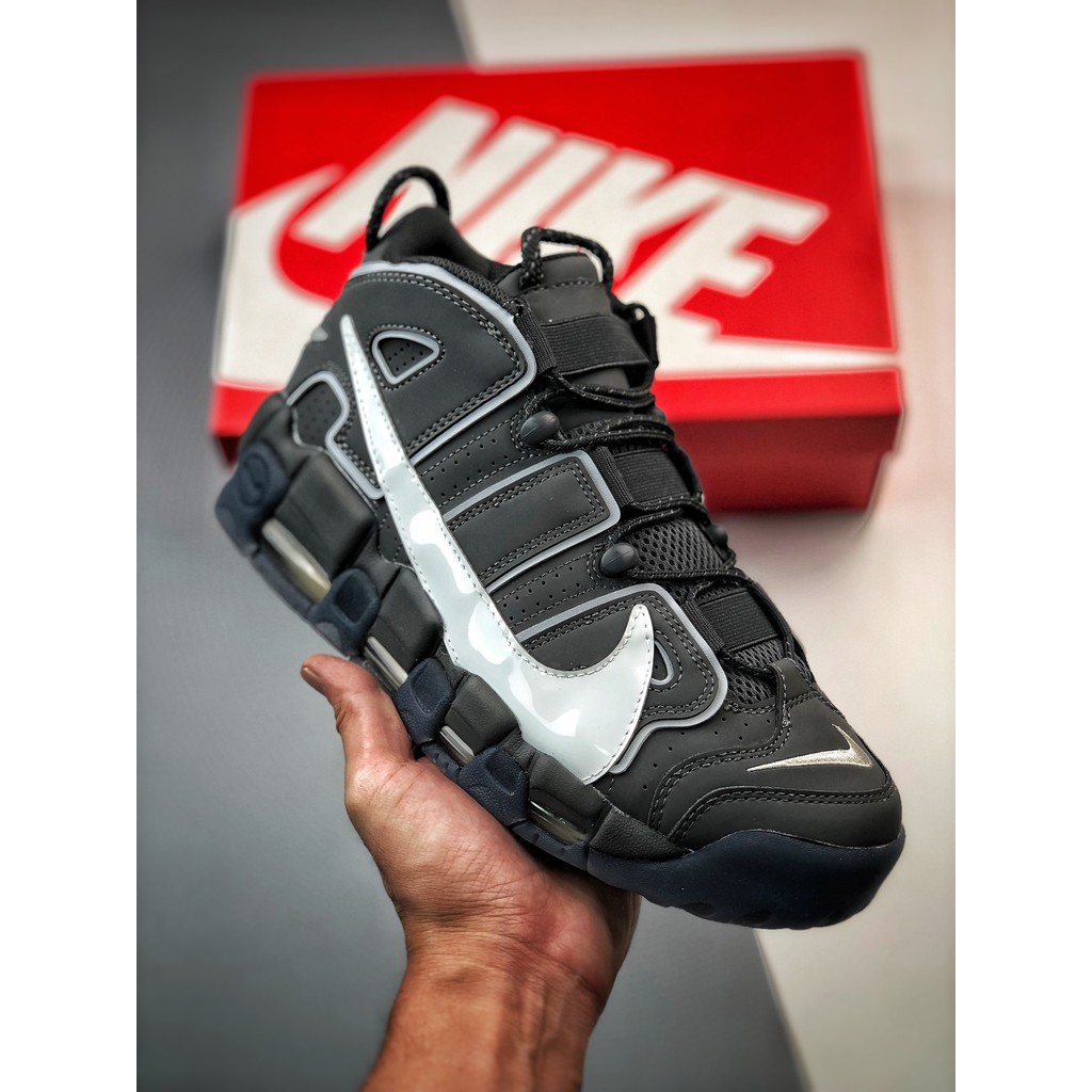 N1K3 A1R More Uptempo Sepatu Basket Kasual Pippen Terkuat Kait Besar Abu abu Besi