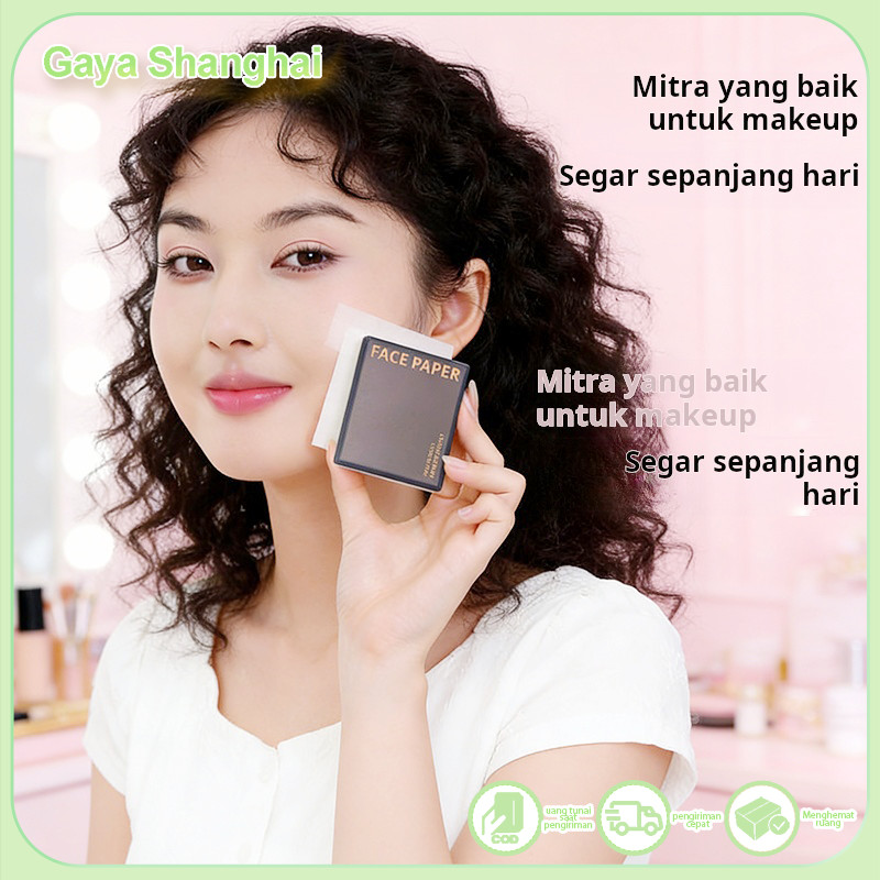 Kotak bedak padat dengan cermin, spons bedak, pengontrol minyak wajah dan penyegar wajah, tisu penye