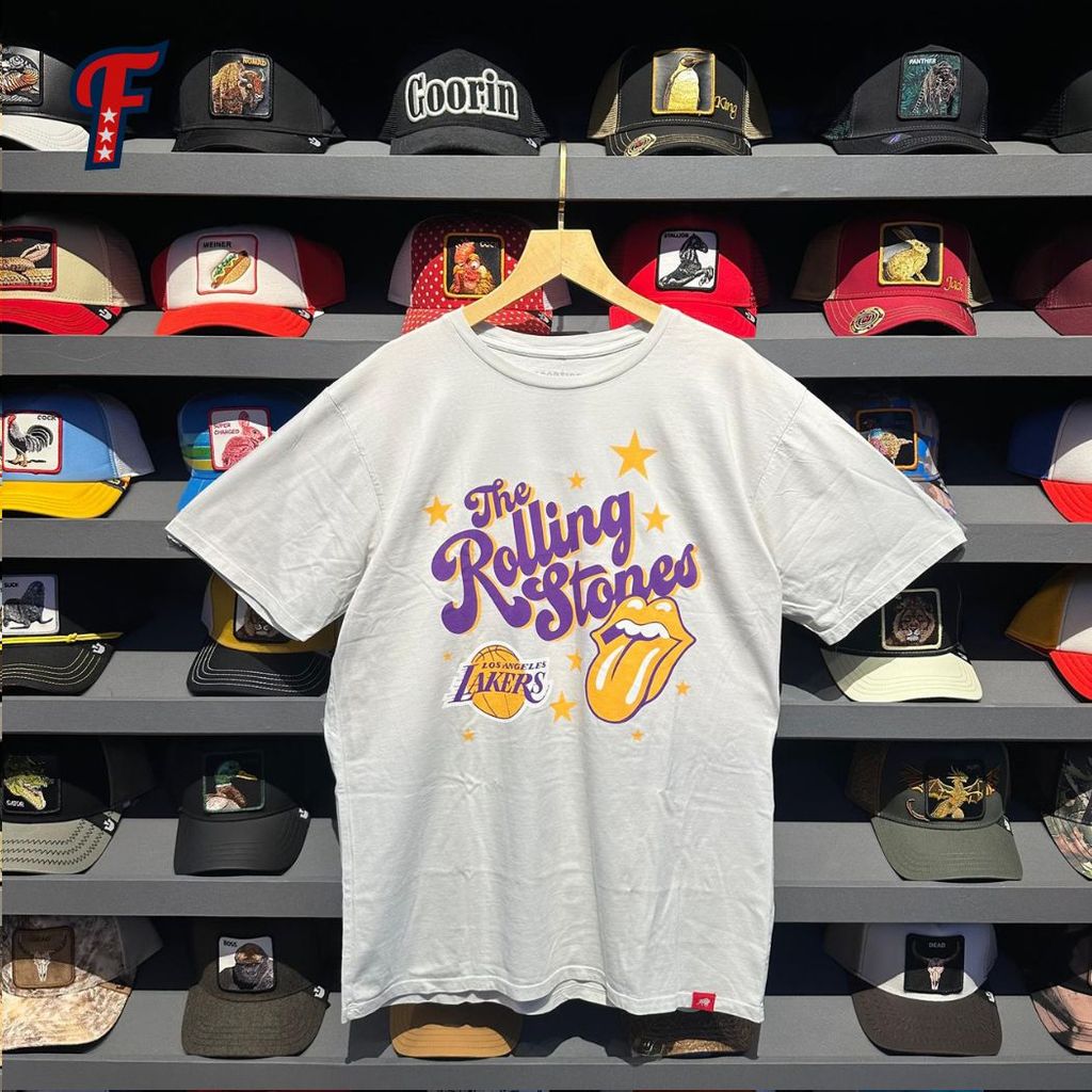 Kaos Sportige The Rolling Stones x NBA LA Lakers Collab White Tee Original