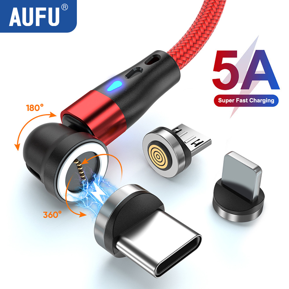 Kabel Magnetik Tipe C AUFU 7Pin 5A Untuk Xiaomi POCO Redmi, Kabel Pengisian Cepat Magnet Untuk iPhon