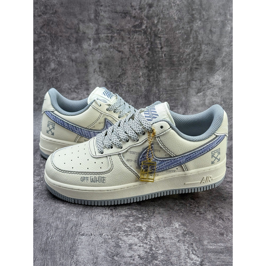 N1K3 A1R Force 1 Low OFF-WHITE Sepatu kets retro kasual klasik berwarna putih dan ungu yang nyaman