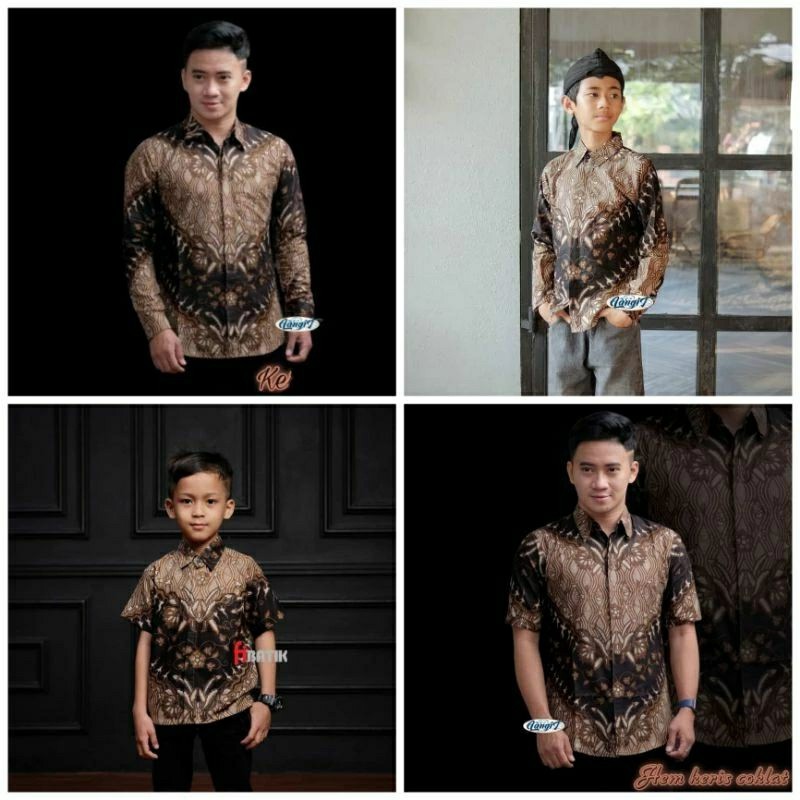 Batik couple ayah dan anak laki laki motif keris coklat