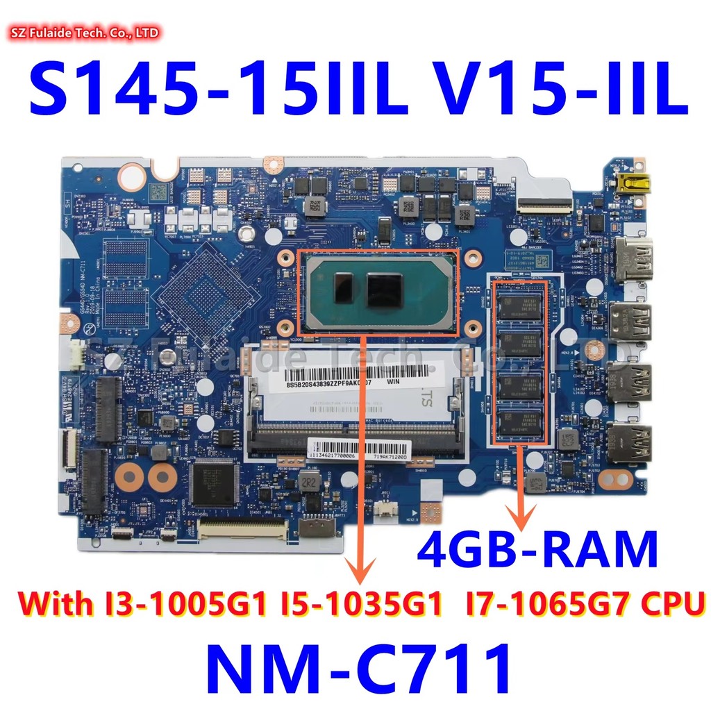 GS44D GS54D NM-C711 For Lenovo Ideapad S145-15IIL V15-IIL With I3-1005G1 I5-1035G1 I7-1065G7 CPU 4GB