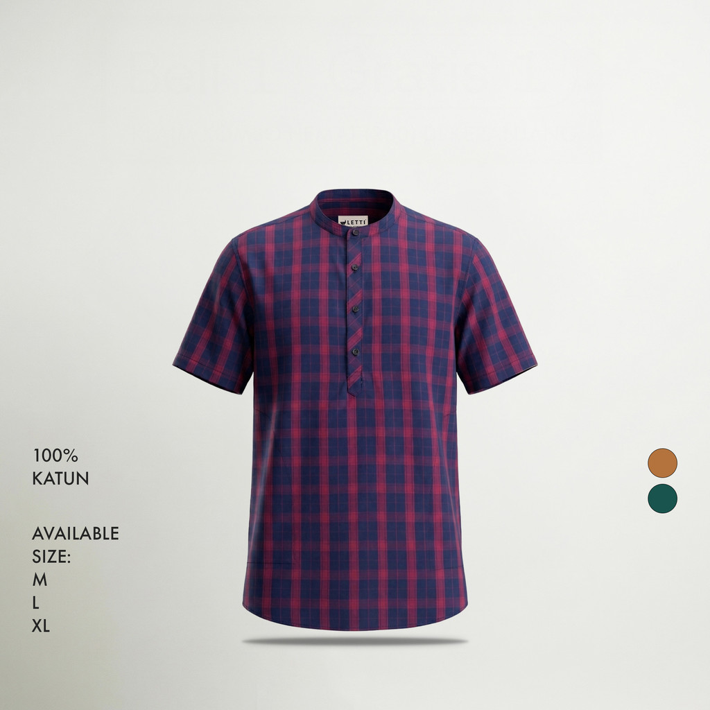LETTI Checked Shirt Brev - Koko Kurta Motif Kotak-Kotak Pria Lengan Pendek