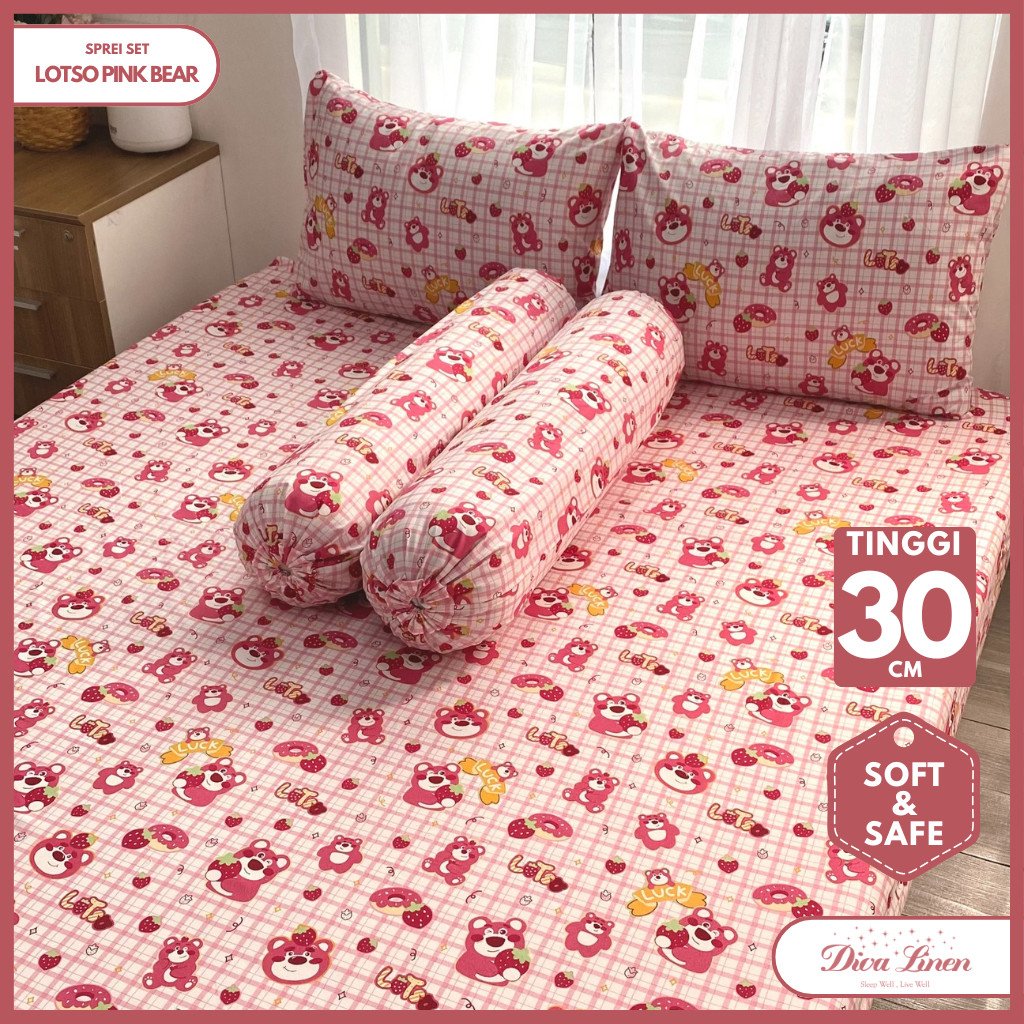 Diva Linen Sprei Motif Anak Karakter Toy Story Lotso Bear Warna Pink Bahan Microtex Tinggi 30cm