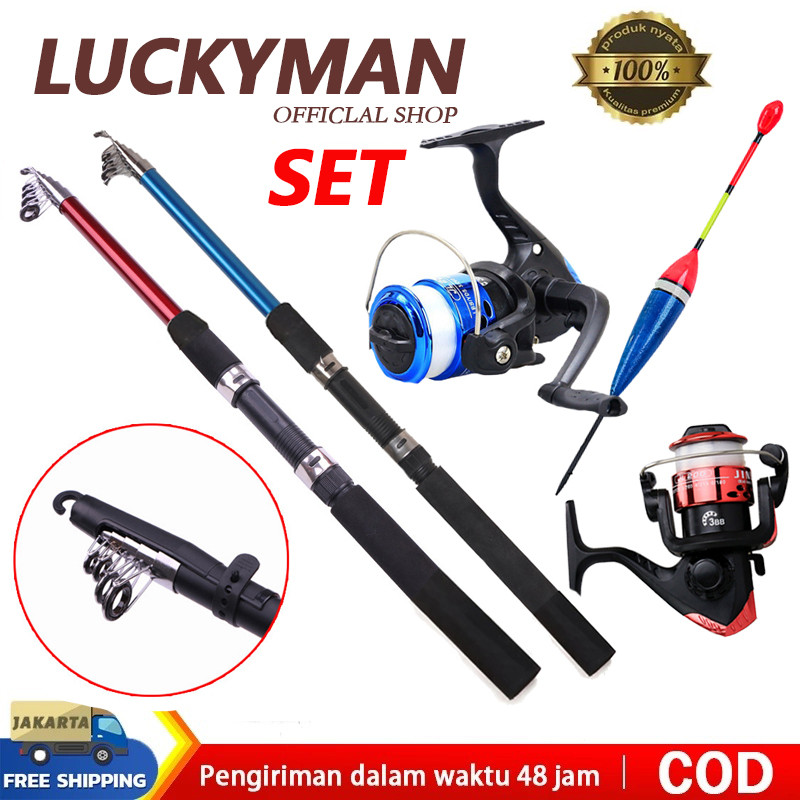 LUCKY MAN Alat Pancing Full Set Murah Memancing Untuk Pemula/set Joran Pancing/set Reel