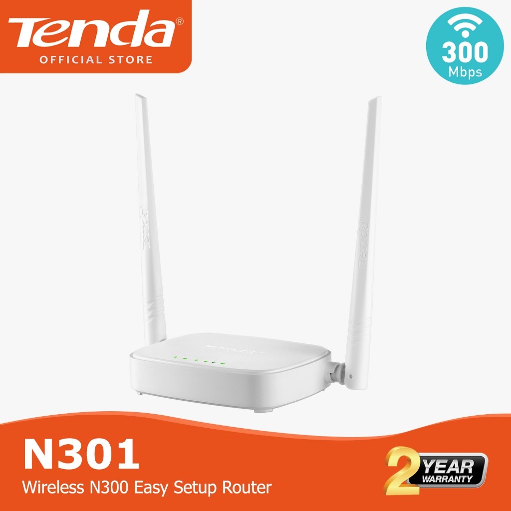 Tenda N301 Router WiFi 300Mbps, Tembus Tembok Kuat, Setup 30 Detik, Antena 5dBi High Power