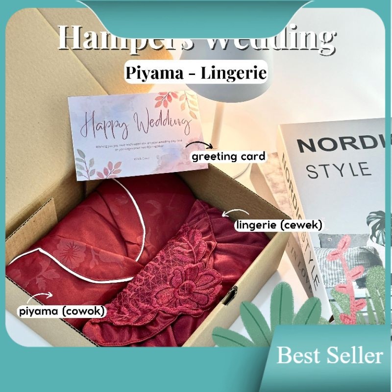 Hampers Wedding Piyama Lingerie Couple Set | Kado Pernikahan Anniversary Pasangan | Baju Tidur Satin